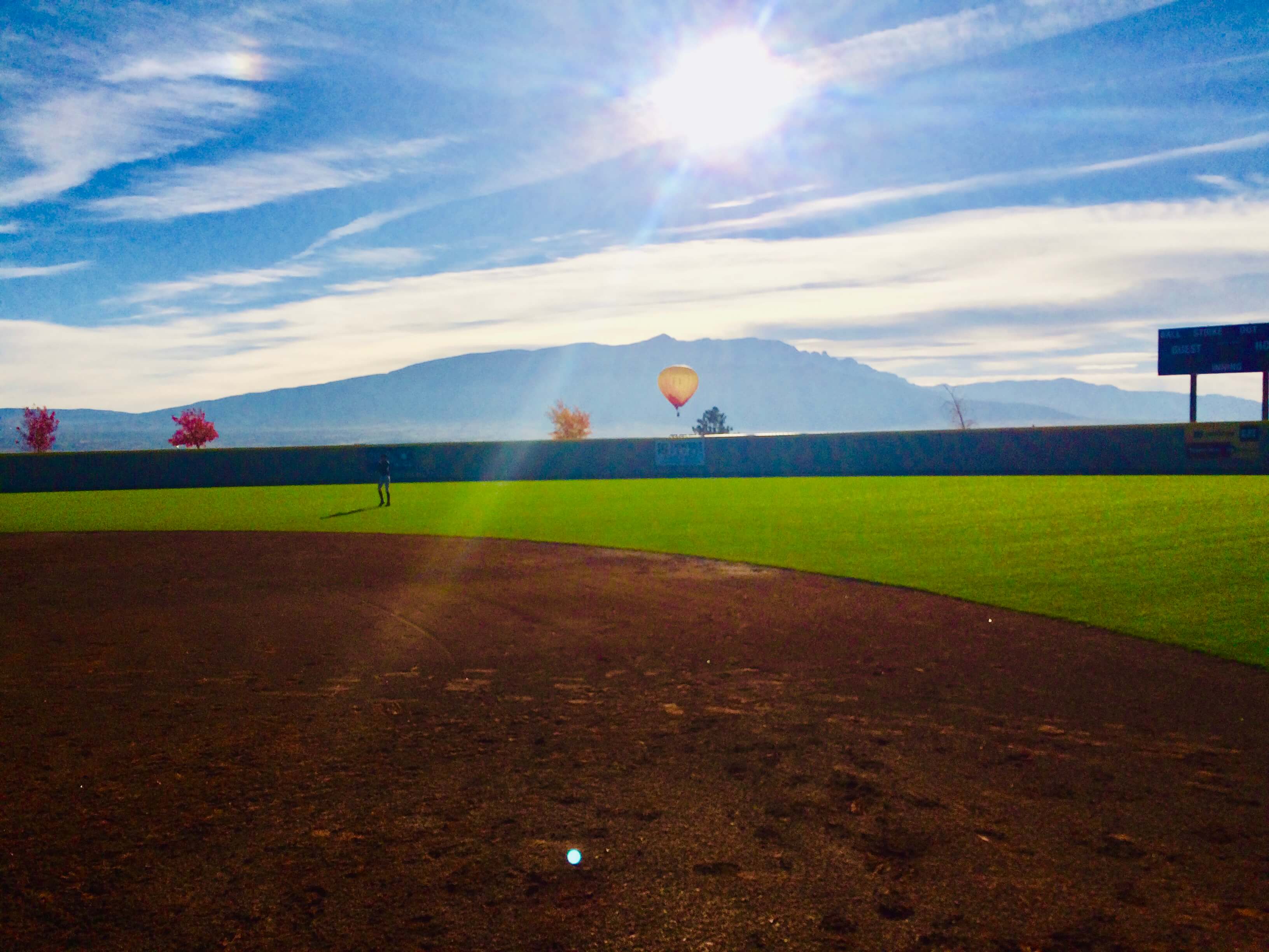 Albuquerque Balloon Fiesta and USSSA Baseball Tournaments - beautiful Sandia mountain landscape behind the fields