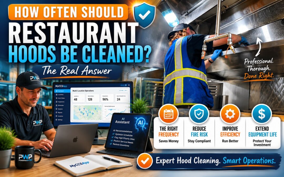 Professional hood cleaning technician performing detailed cleaning and inspection inside a commercial restaurant exhaust hood system to improve fire safety, maintain compliance, and extend equipment life.
