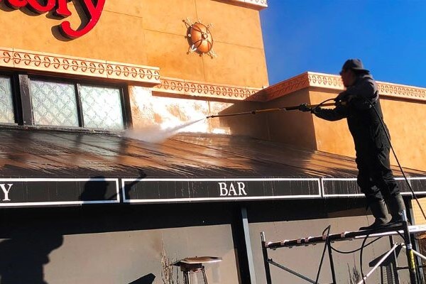 Professional awning cleaning at The Cheesecake Factory.